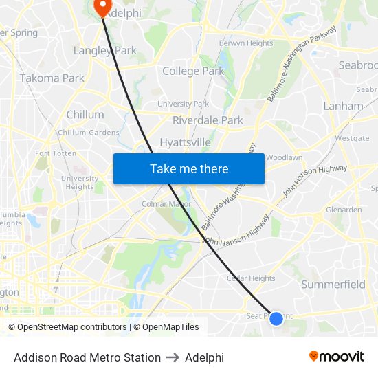 Addison Road Metro Station to Adelphi map