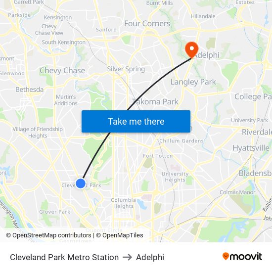 Cleveland Park Metro Station to Adelphi map