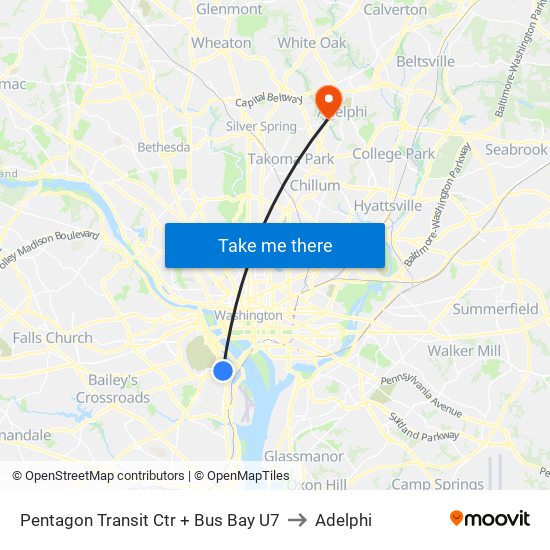 Pentagon Transit Ctr + Bus Bay U7 to Adelphi map