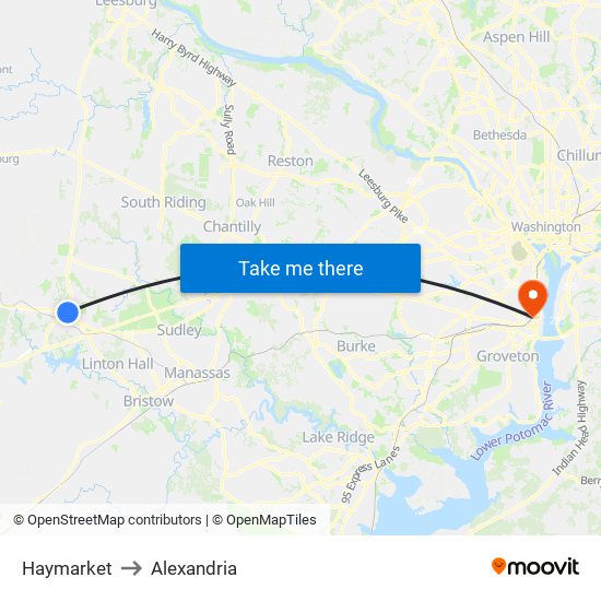 Haymarket to Alexandria map