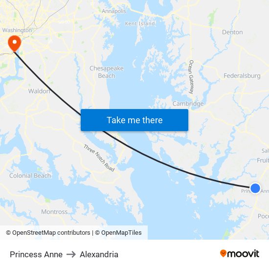 Princess Anne to Alexandria map