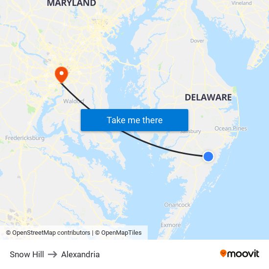 Snow Hill to Alexandria map