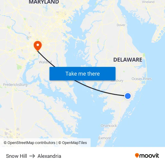 Snow Hill to Alexandria map