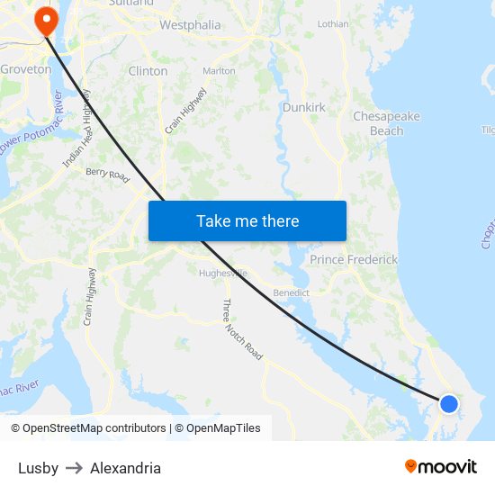 Lusby to Alexandria map