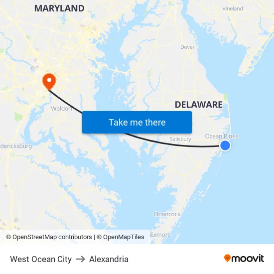 West Ocean City to Alexandria map