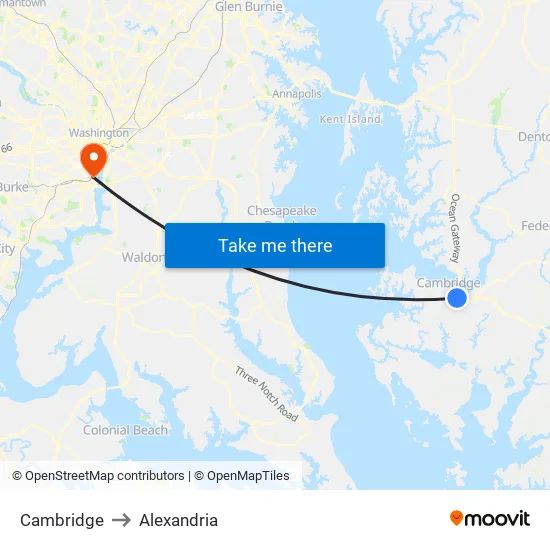 Cambridge to Alexandria map