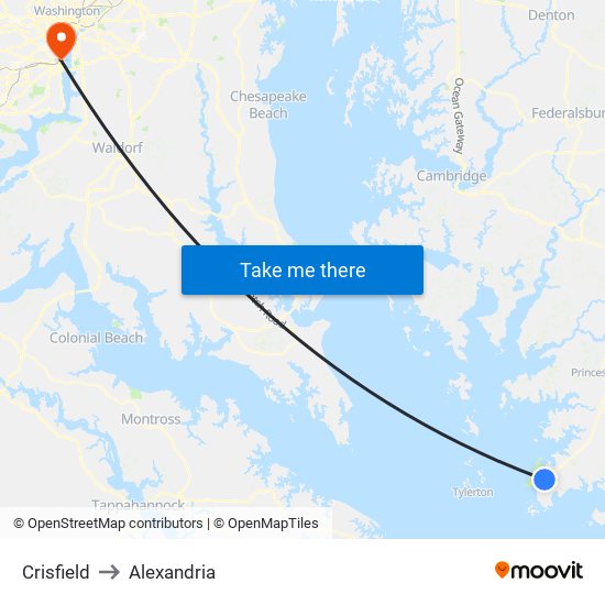 Crisfield to Alexandria map