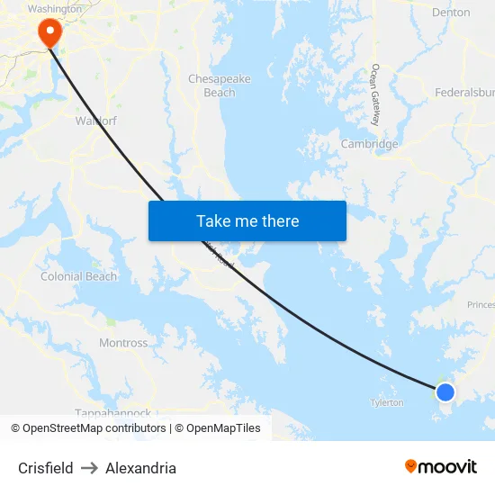 Crisfield to Alexandria map