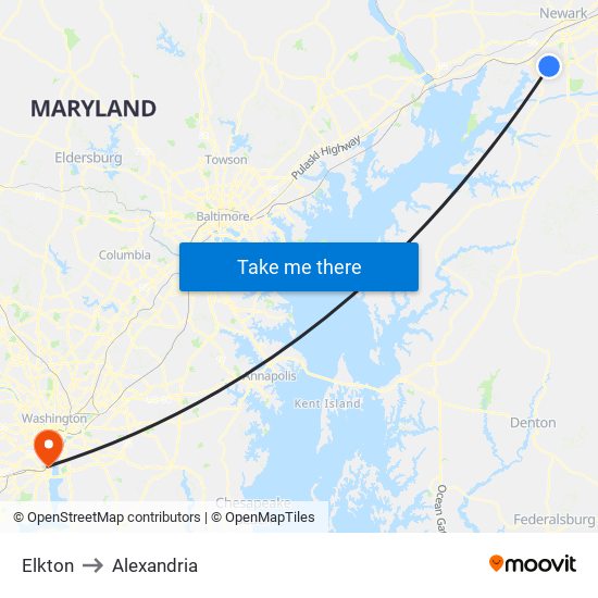 Elkton to Alexandria map