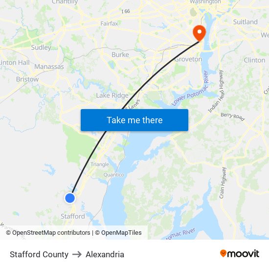 Stafford County to Alexandria map