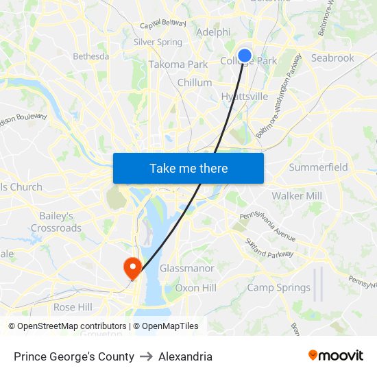 Prince George's County to Alexandria map