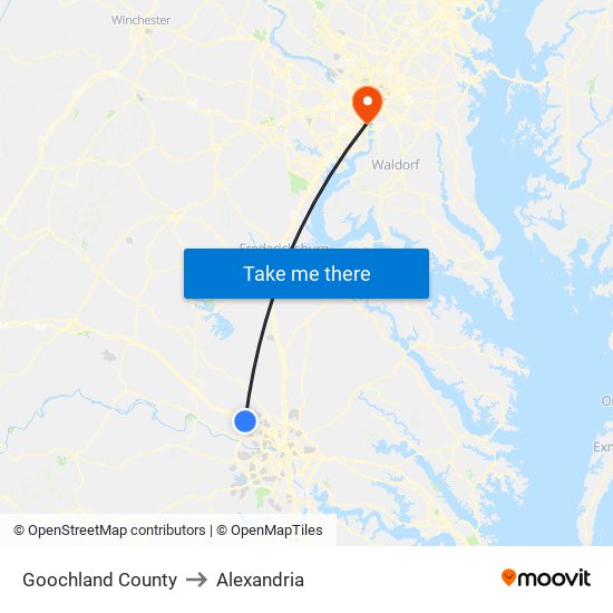 Goochland County to Alexandria map