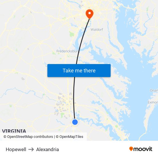 Hopewell to Alexandria map