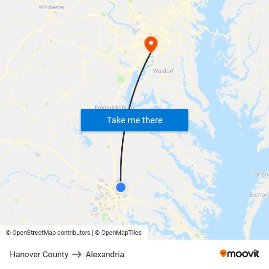 Hanover County to Alexandria map