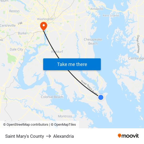 Saint Mary's County to Alexandria map