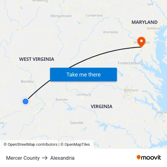 Mercer County to Alexandria map