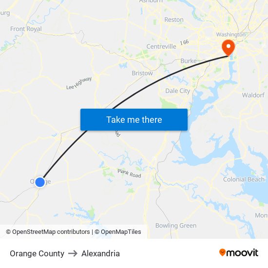 Orange County to Alexandria map