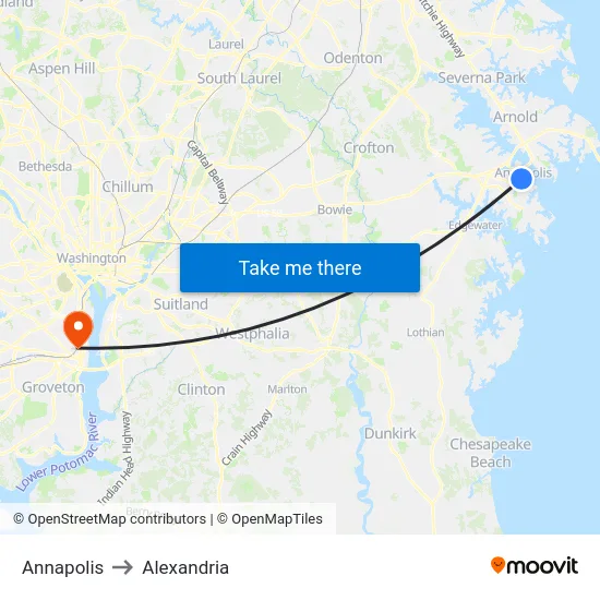 Annapolis to Alexandria map