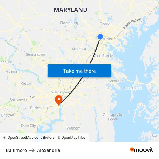 Baltimore to Alexandria map