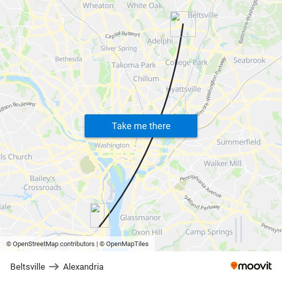 Beltsville to Alexandria map