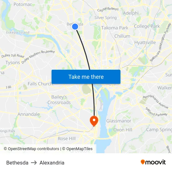 Bethesda to Alexandria map