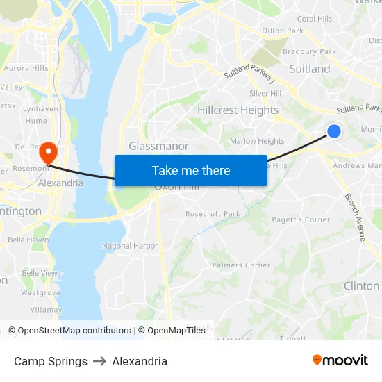 Camp Springs to Alexandria map