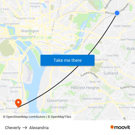 Cheverly to Alexandria map