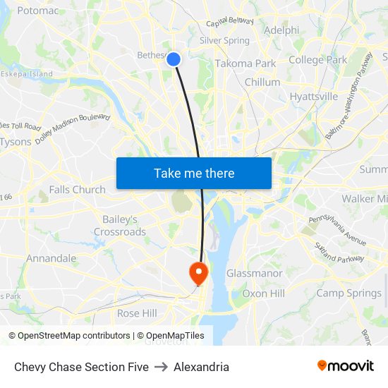 Chevy Chase Section Five to Alexandria map