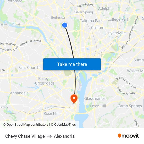 Chevy Chase Village to Alexandria map