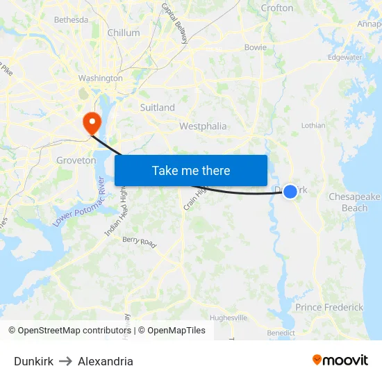 Dunkirk to Alexandria map