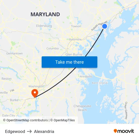 Edgewood to Alexandria map