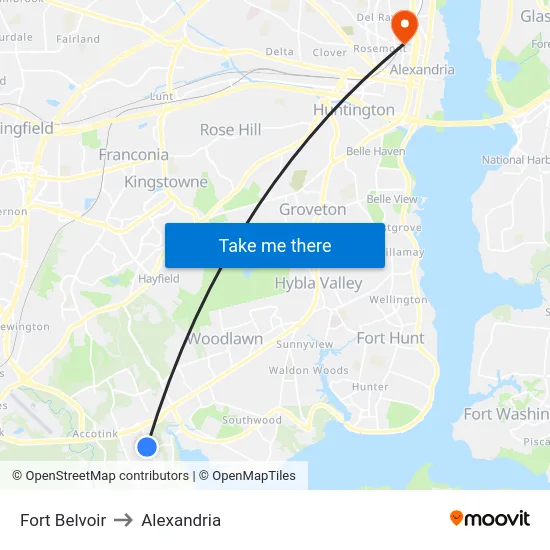 Fort Belvoir to Alexandria map