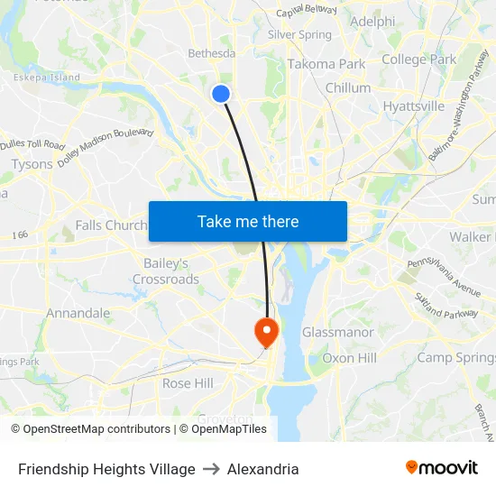 Friendship Heights Village to Alexandria map