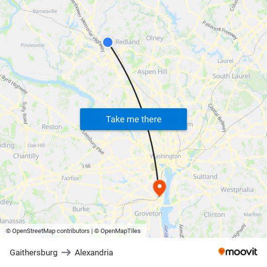 Gaithersburg to Alexandria map