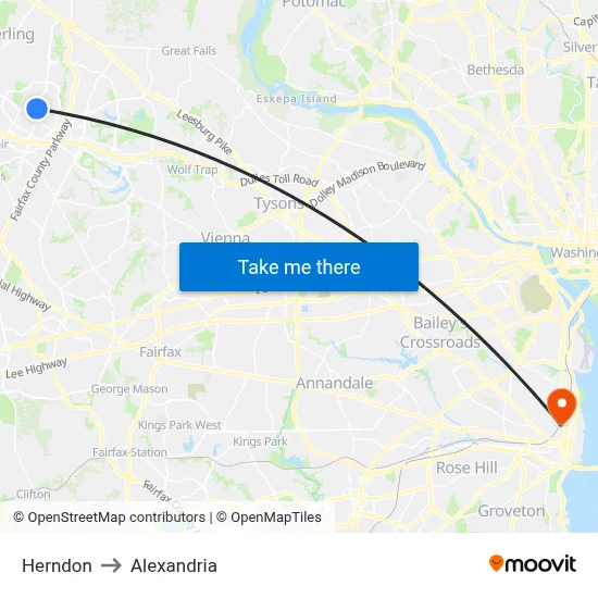 Herndon to Alexandria map