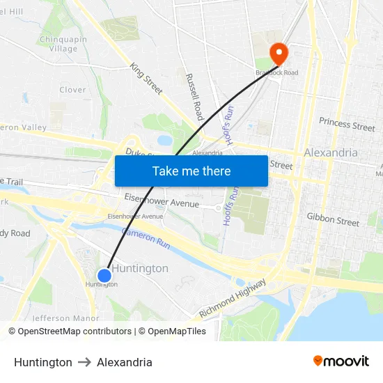 Huntington to Alexandria map