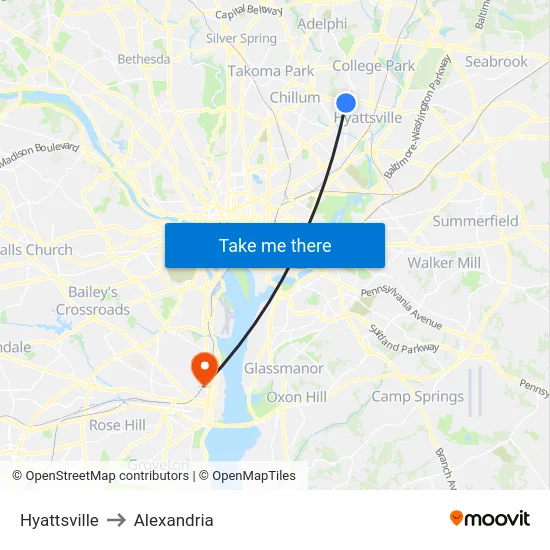 Hyattsville to Alexandria map