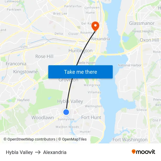 Hybla Valley to Alexandria map