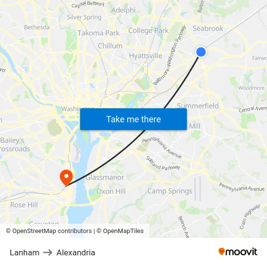 Lanham to Alexandria map