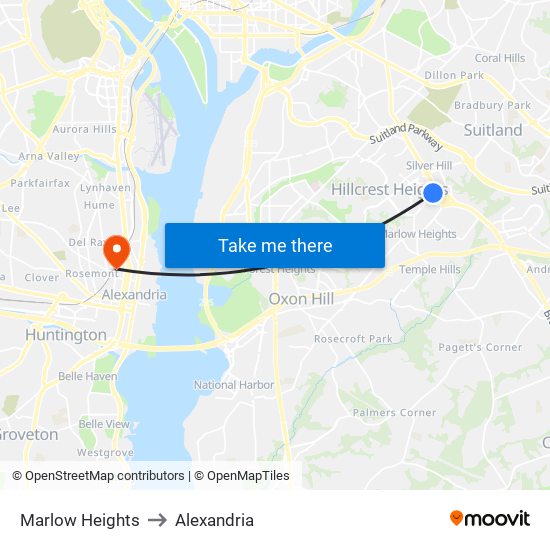 Marlow Heights to Alexandria map