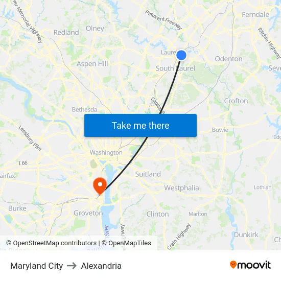 Maryland City to Alexandria map
