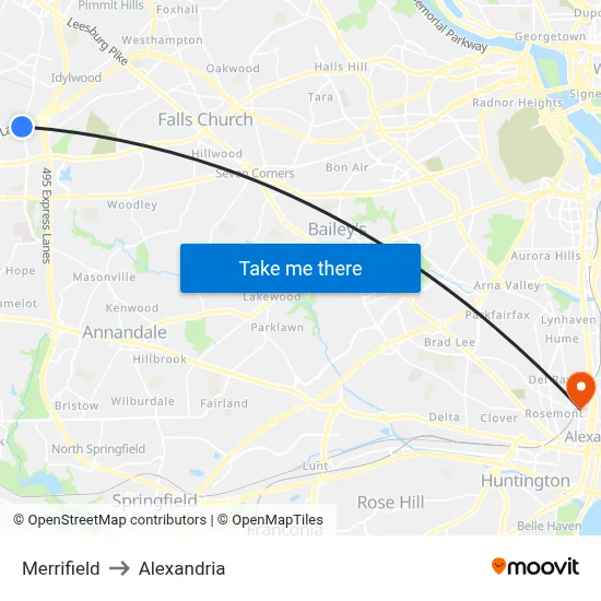 Merrifield to Alexandria map
