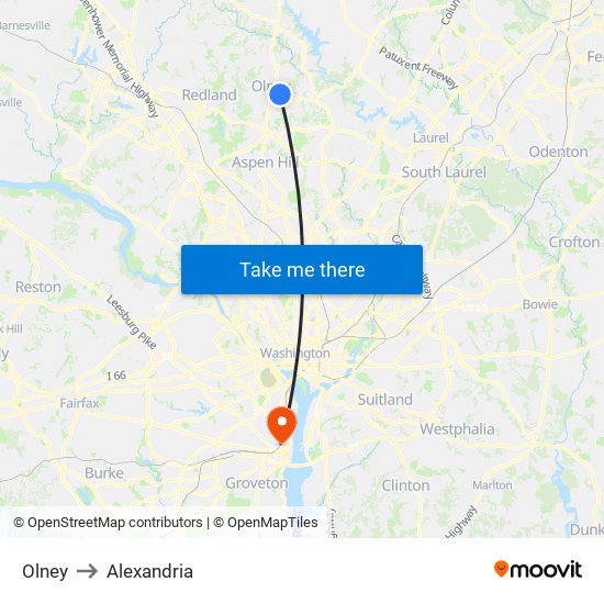 Olney to Alexandria map