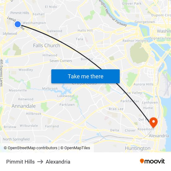 Pimmit Hills to Alexandria map
