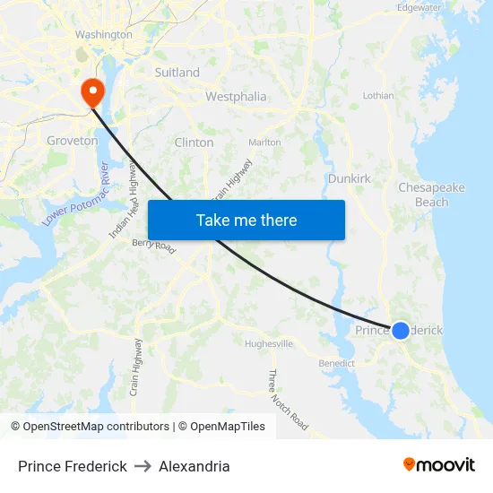 Prince Frederick to Alexandria map