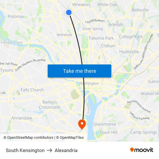 South Kensington to Alexandria map