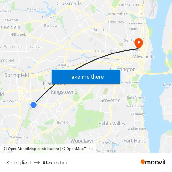 Springfield to Alexandria map