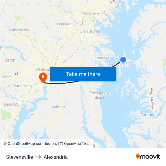 Stevensville to Alexandria map