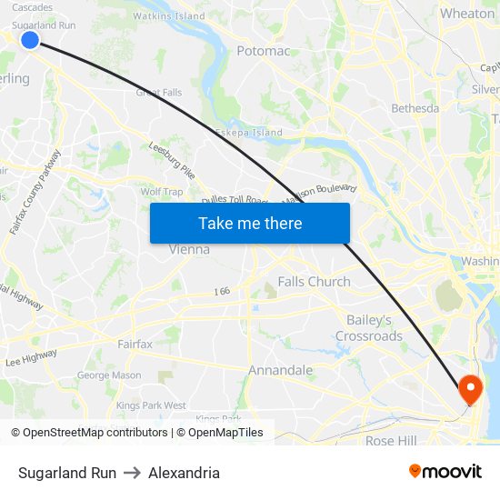 Sugarland Run to Alexandria map
