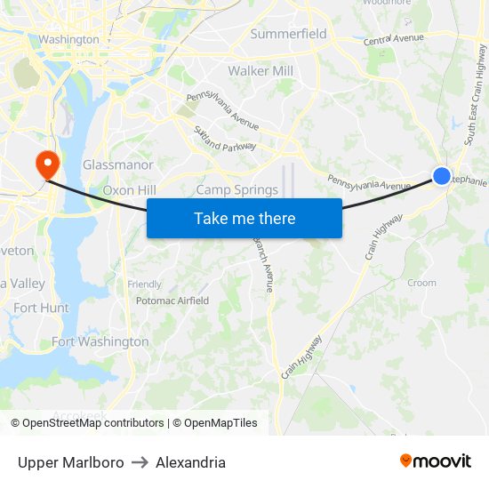 Upper Marlboro to Alexandria map